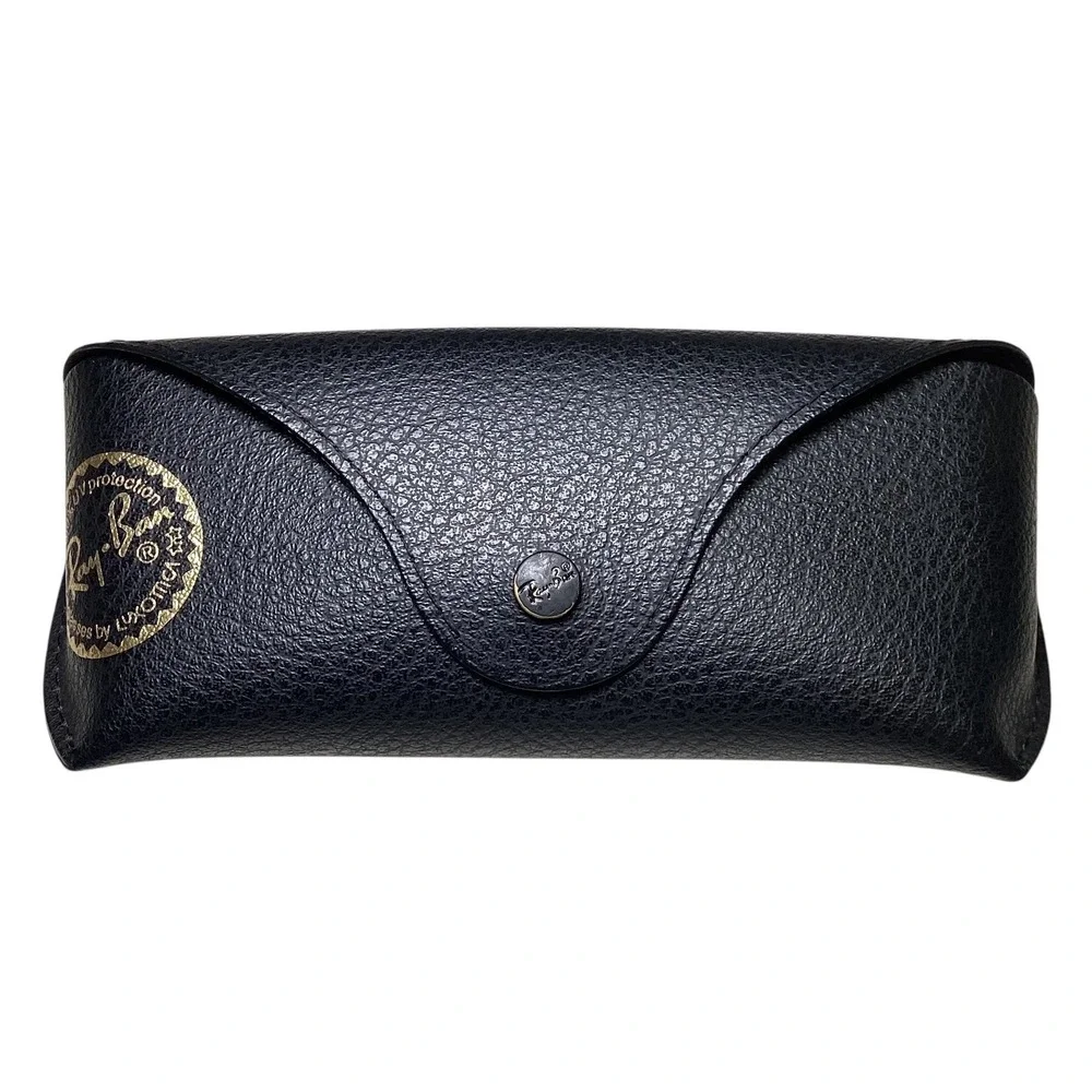 Ray-Ban Sunglasses Case Black Pebbled Leather Snap Closure Luxottica Accessory
